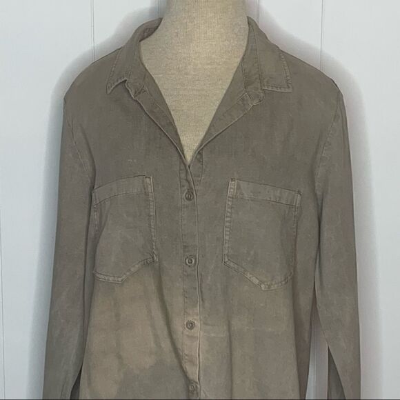 Bleach Dyed Shirt Cloth and Stone Frayed Hem Button Front Top Size Medium - Picture 2 of 8